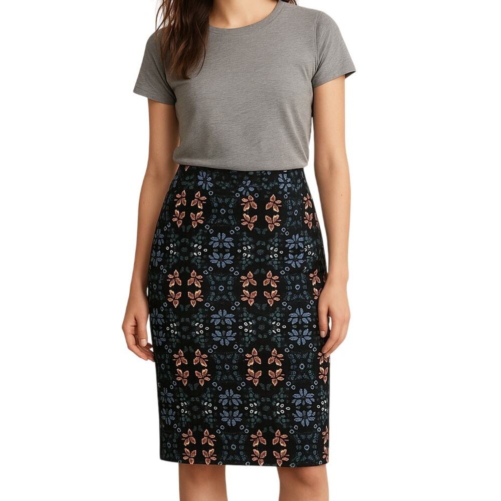 J.Crew Women's 2 Pencil Skirt Black Blue Peach Green Stretch